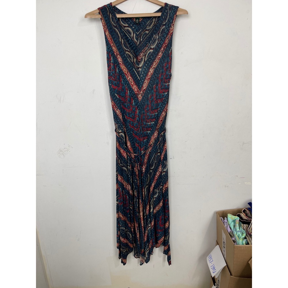 Lauren Ralph Lauren Blue Red Southwestern Chevron Maxi Dress‎ Handkerchief Hem S